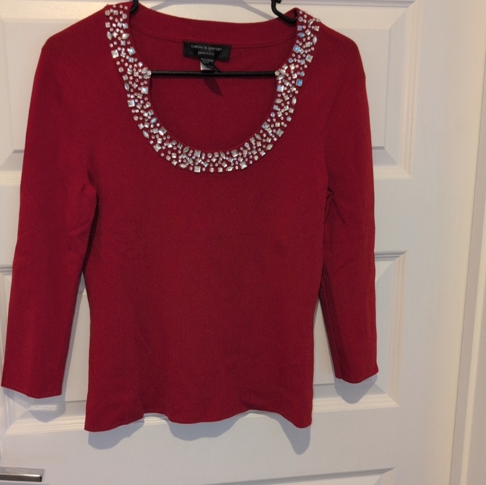 Cable & Gauge Red Embellished Top - Picture 6 of 7